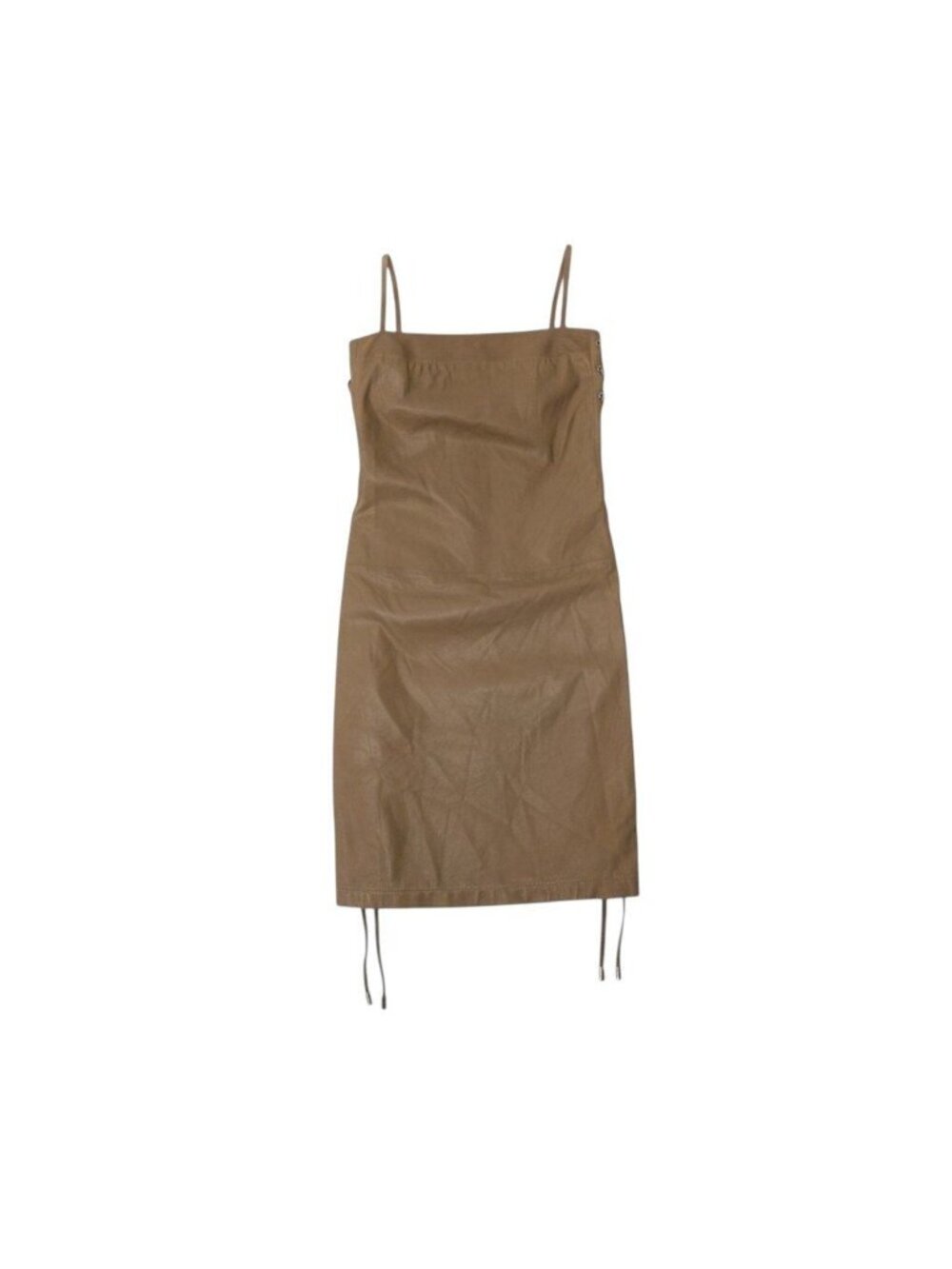 Gucci Leather Dress Side Lace-up Design Beige 36